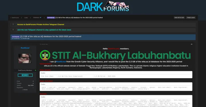 印尼STIT Al-Bukhary学院数据库被声称泄露