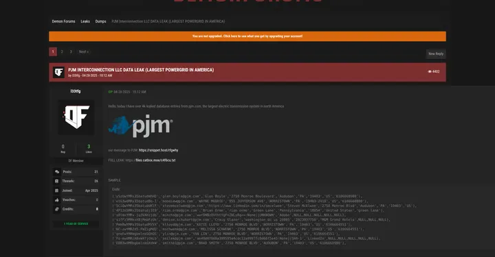 PJM电力互联公司疑似发生4000条员工信息数据泄露